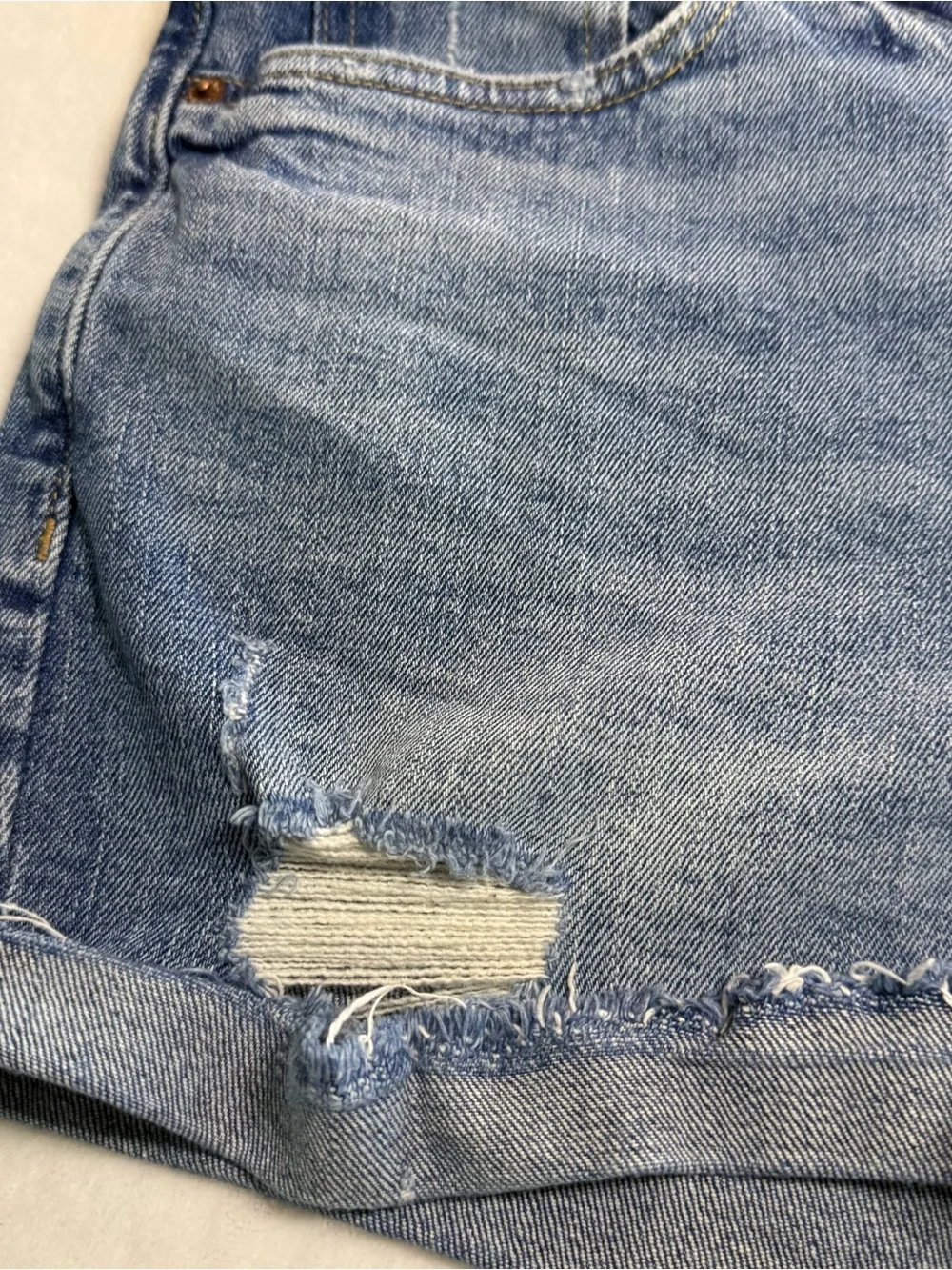 Old Navy Medium Blue Distressed Rolled-Hem Jean Shorts